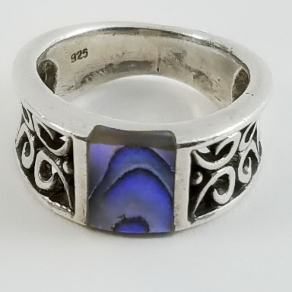 Pierced Sterling Ring - Rectangle Abalone Ring - … - image 1